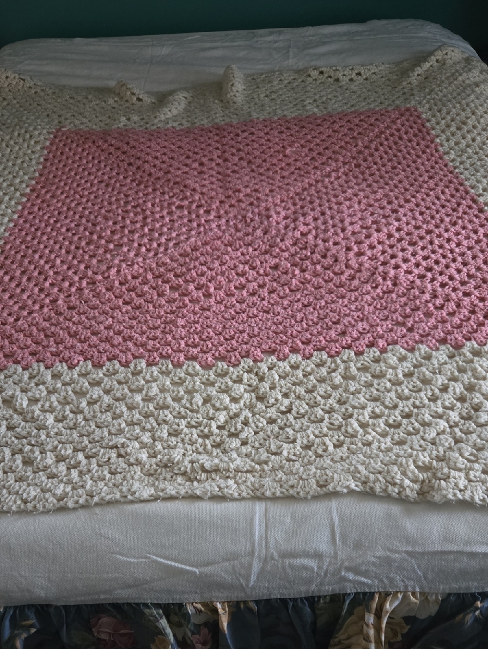 Handmade Pink and Cream Crochet Blanket